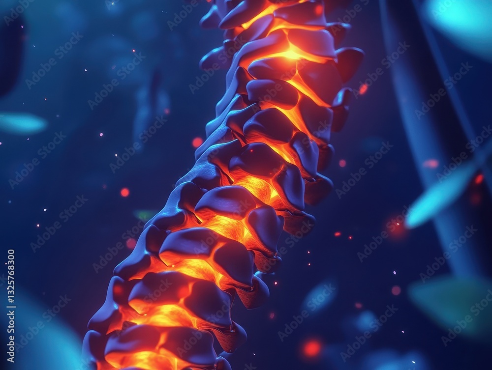 Poster Glowing Vertebrae Spinal Column Abstract 3D Rendering