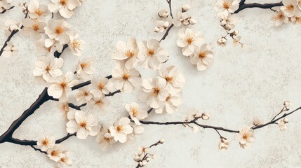 Delicate White Cherry Blossoms on Soft Textured Background