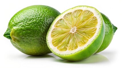 Fresh Juicy Green Lime with Half Cut Showing Inner Texture