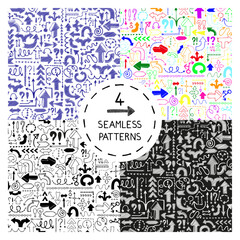 Obraz premium Set of 4 seamless patterns with doodle arrows. Design elements for printables, wallpaper, corporate identity, web site wallpapers, fabric print. Vector illustration.