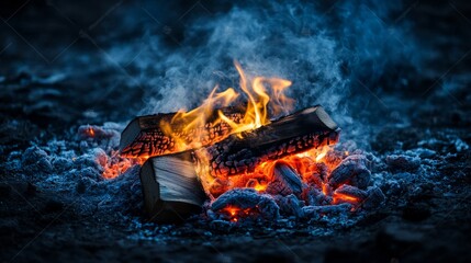 Fototapeta premium Warm Glow of a Rustic Campfire on a Cool Evening Night