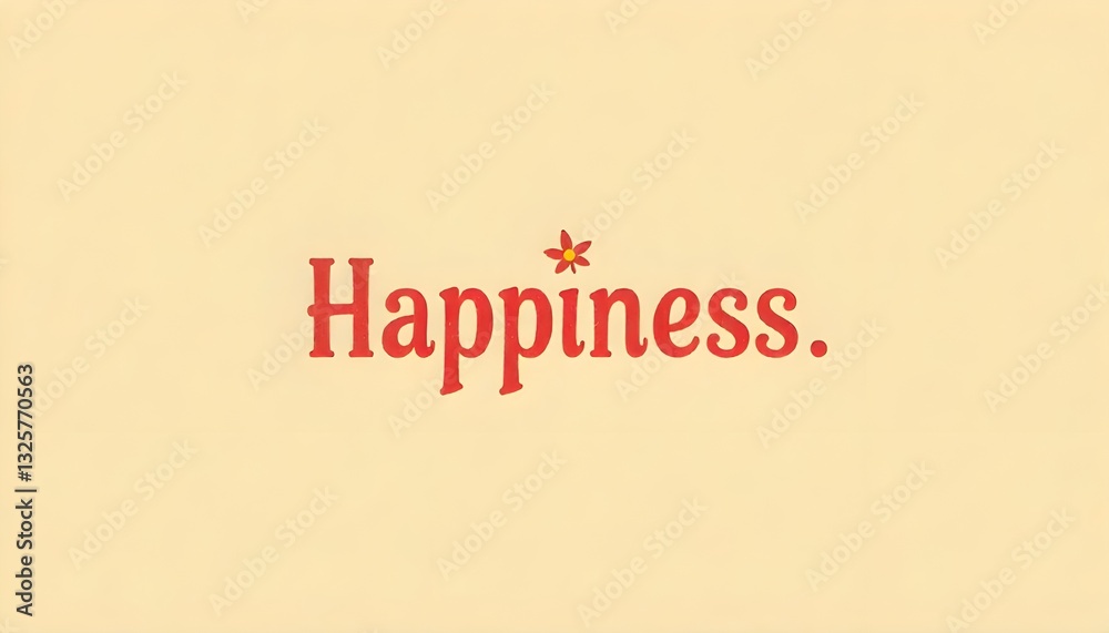 Poster a minimalist design featuring a single word, 'happiness,' in a bold and cheerful font
