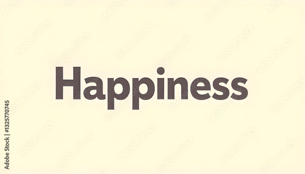 Poster a minimalist design featuring a single word, 'happiness,' in a bold and cheerful font