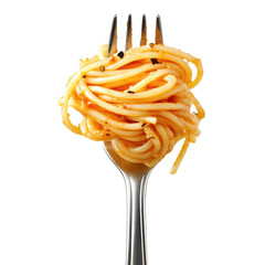 Delicious spaghetti twirled on fork, showcasing classic Italian dish. Perfect for food lovers and culinary enthusiasts