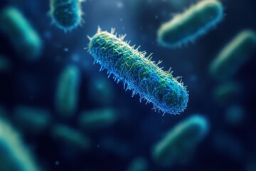Fototapeta premium Microscopic View of Rod Shaped Bacteria in Blue and Green Hues