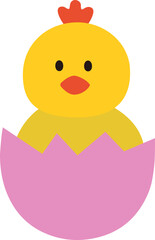 Cute little chick sitting in the eggshell flat vector illustration.
Easter yellow chick hatching from its shell cartoon isolated.
Good for greeting card,poster, banner, leaflet.
Transparent background