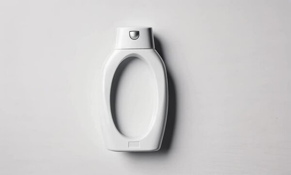 Overhead shot of a clean, white, minimalistic designed bottle with a minimalist aesthetic.