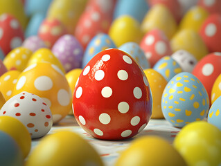 Close-up of colorful polka-dot Easter eggs