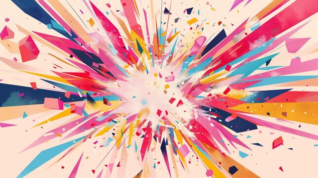 an enthusiastic abstract illustration of bursting pink polygons