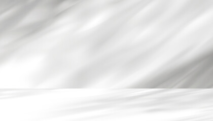 Fototapeta premium White Background with Shadow on Studio Room for Product Presentation,Vector Light Overlay on Wall Grey Texture Surface,Light Effect from Window and Tree with Nature Line Pattern for Spring,Summer