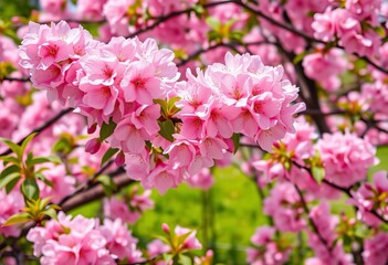 Obraz premium Vibrant cherry blossoms in full bloom, showcasing spring's beauty in a lush garden, branches, colorful