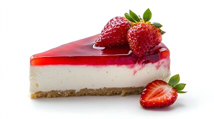 A slice of cheesecake with a strawberry topping