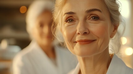 A group of senior citizens at a community flu vaccination drive, friendly nurses assisting, warm and caring expressions, soft golden sunlight, realistic details, uplifting and hopeful mood,