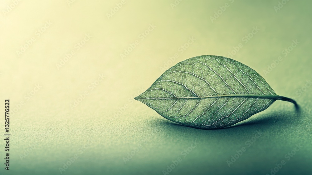 Wall mural soft isolated leaf on plain surface with copy space