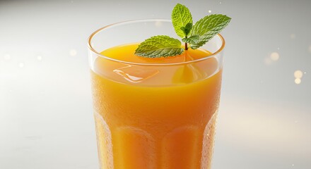 Fototapeta premium A glass of freshly squeezed orange juice with a sprig of mint.