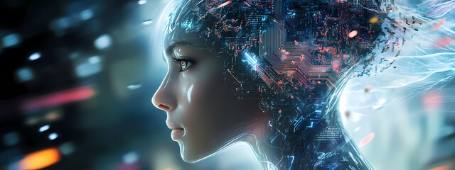 High-Tech AI Woman with Neural Evolution