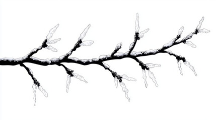 Fototapeta premium detailed illustration of snow covered branch with intricate patterns. contrast between black branch and white snow creates striking visual