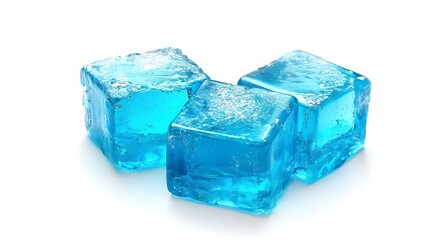 Delicious blue jelly cube on white background