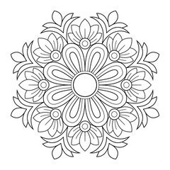Abstract mandala or whimsical snowflake line art design or coloring page