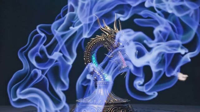 3D Rendering Animation Chinese Dragon Comes Out from Aladdin Lamp in a Magical Scene with Alpha Path.
