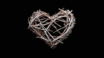 White Twigs Heart Shaped Decoration on Black Background
