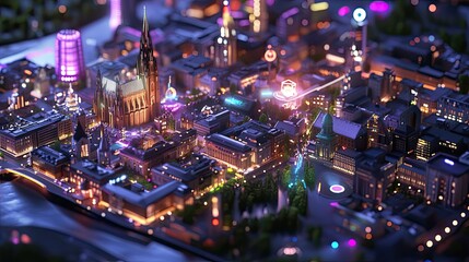 Obraz premium Vibrant Cityscape at Night with Colorful Lights and Architecture