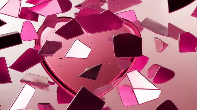 Kaputtes rosa Glasherz mit Splittern