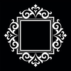 Decorative frame Elegant vector element for design in Eastern style, place for text. Floral black and white border. Lace illustration for invitations and greeting cards.
