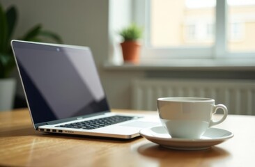 Enjoying tea while working on a laptop in a cozy indoor setting