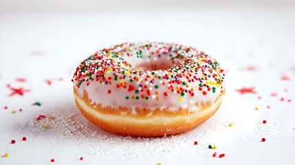 Tasty Christmas donut on white background