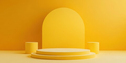 Bright yellow abstract interior with geometric shapes and minimalist design.