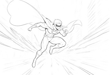Dynamic Superhero Sketch in Action. A powerful dynamic sketch of a superhero in mid-flight