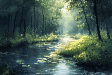 Fototapeta premium Sunlit Forest Stream