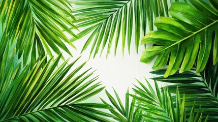 Lush tropical palm leaves framing a blank space
