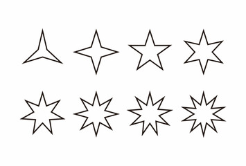 Star shape icon set geometric design element shape isolated on white background.