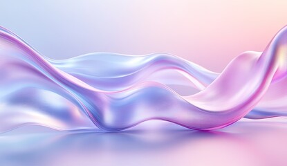 Flowing Translucent Ribbons on Light Purple Surface with Blurred Reflections, 3D Abstract Background for Digital Ads