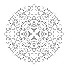 Luminous Floral Creativity Mandala Coloring Book Page, vector file