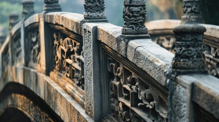 Fototapeta premium Ornate Stone Bridge with Intricate Carvings in Soft Morning Light