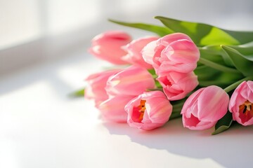 Obraz premium Soft pink tulips arranged elegantly, capturing essence of love a