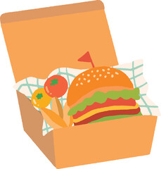 ハンバーガーのお弁当イラスト