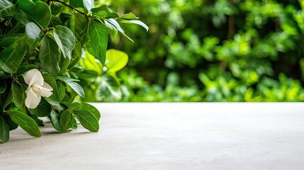 Green Leaves and White Flower on Natural Background for Design Use