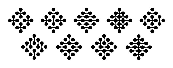 Set black metaballs isolated on a white background. Modern contemporary geometric shapes and elements. Vector illustration