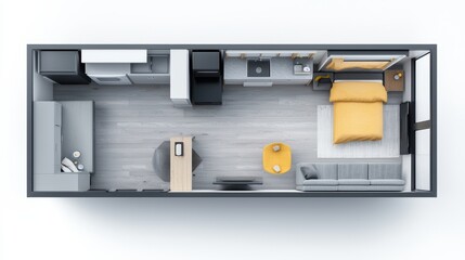 Cozy bedroom interior design, comfortable bed, functional desk, and stylish chair for a relaxing space