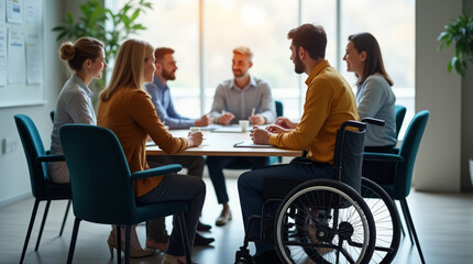 Fototapeta premium Diverse business team having a meeting in a modern office with inclusive work environment