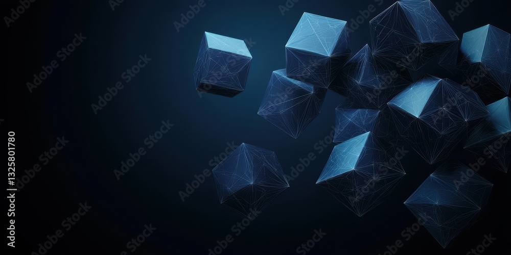 Poster Abstract image of floating cubes with a dark background, suggesting a digital or technological theme.