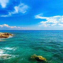 Fototapeta premium Serene Ocean View with Clear Blue Sky and Gentle Waves