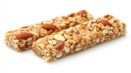 Nutty Energy Bars with Oats and Almonds on White Background