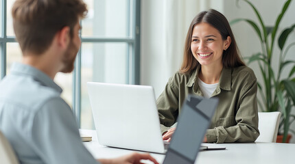 Collaborative teamwork in a modern office setting with smiling colleagues