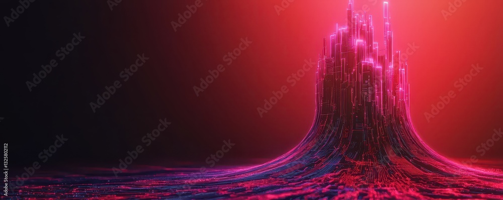 Poster a vibrant, abstract representation of a digital landscape, showcasing flowing patterns and a strikin