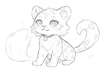 Obraz premium Adorable Cartoon Snow Leopard Sketch. A charming sketch of a stylized snow leopard cub